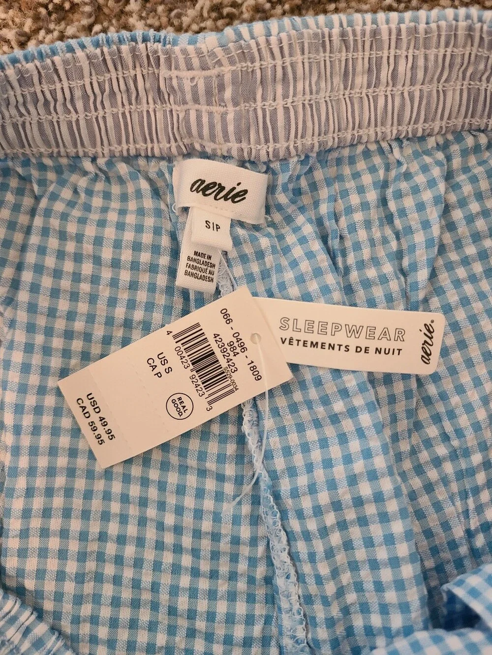 aerie Light Blue Gingham Lounge Pants Size Small Nwt - Picture 4 of 8